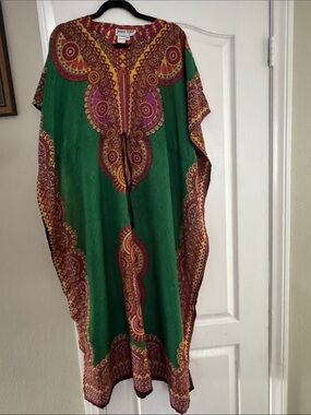 Vintage-Inspired Green Printed Kaftan Dress by Jessica Taylor